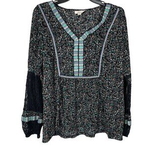 Style & Co. Black and Blue Patterned Blouse